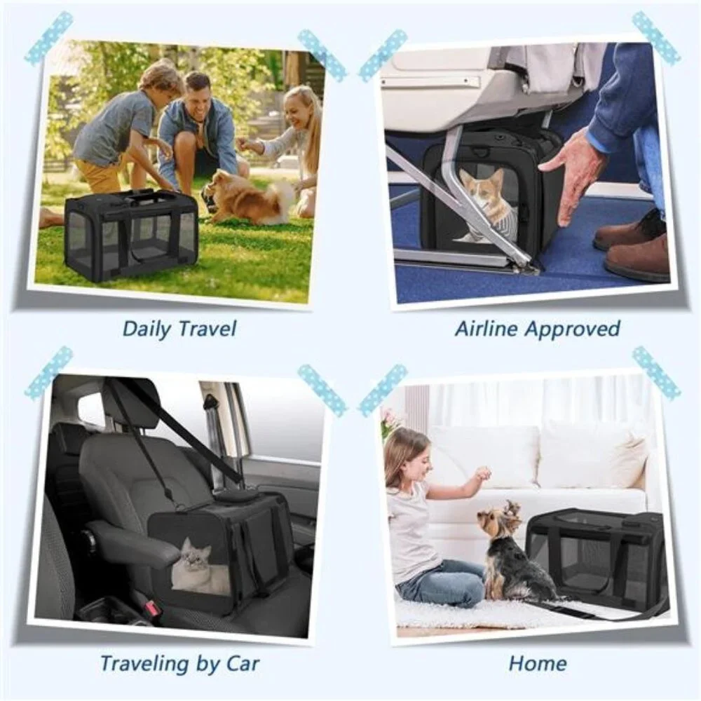 Cat Carrier, Large Cat Carrier for Small Medium Dogs Cats, Foldable Soft-Sided